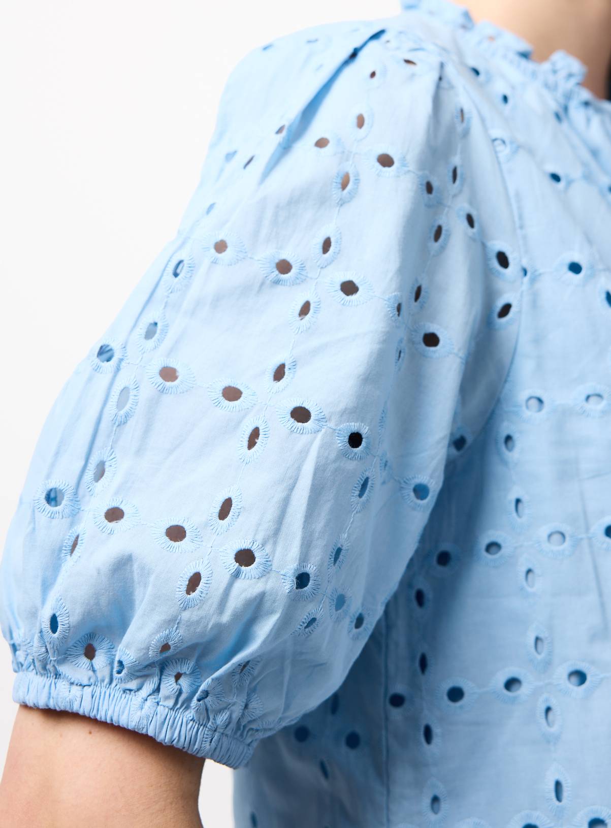 Blue Broderie Style Frill Collar Shirt 10 - Image 2